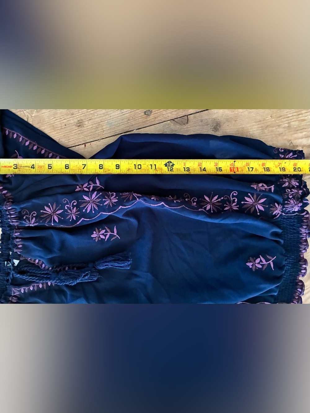 VENUS Embroidered Navy Peasant Top with Lavender Accents M - Picture 9 of 13